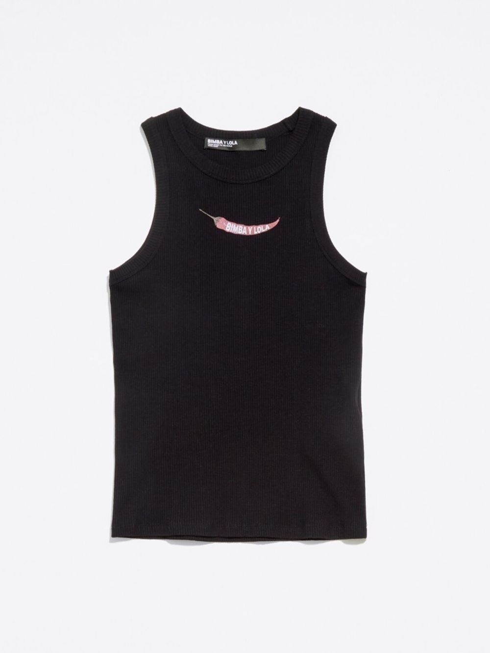 Black Ribbed Tank Top with Logo